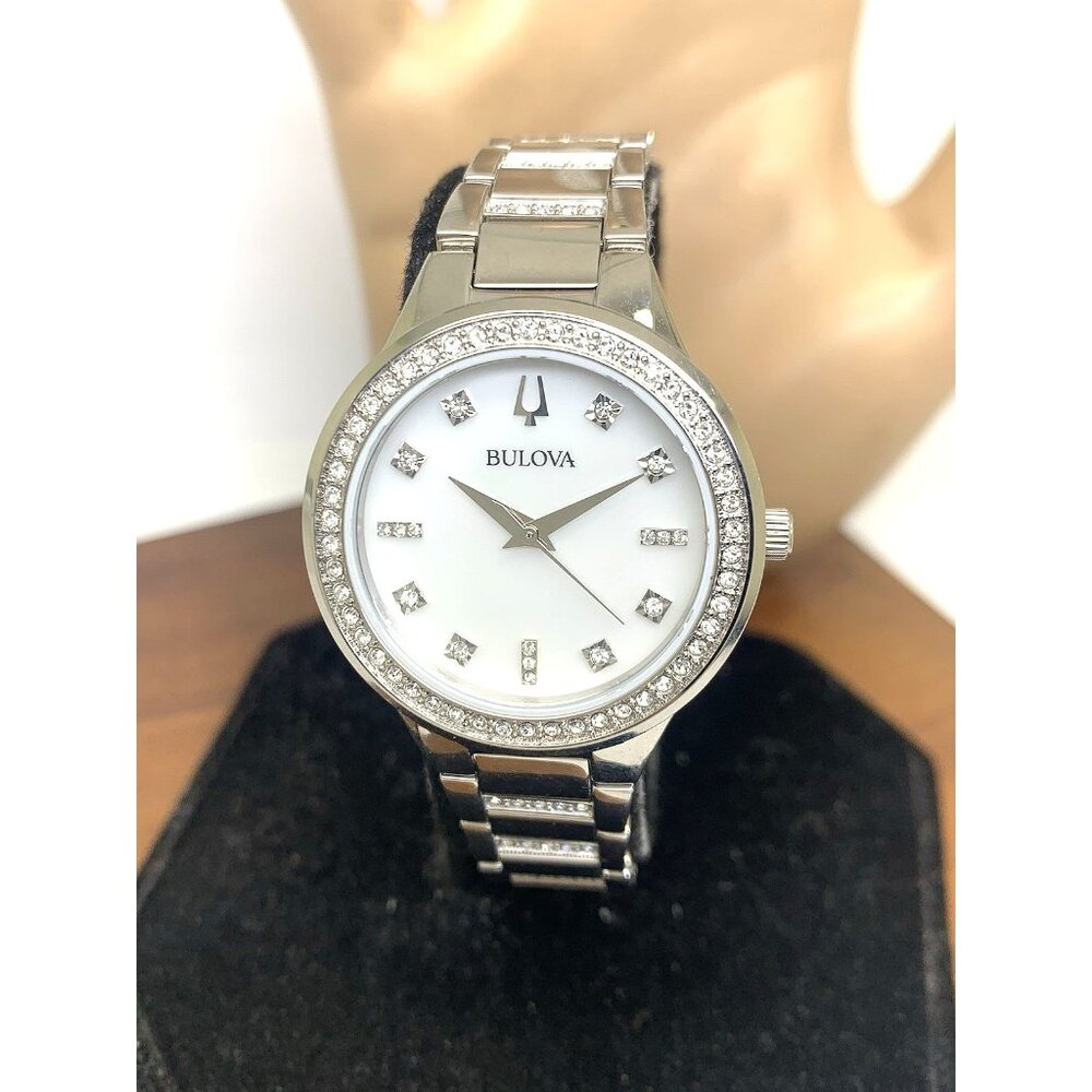 Bulova Women's Watch 96L320 Quartz White Mother of Pearl Dial Crystal Accent